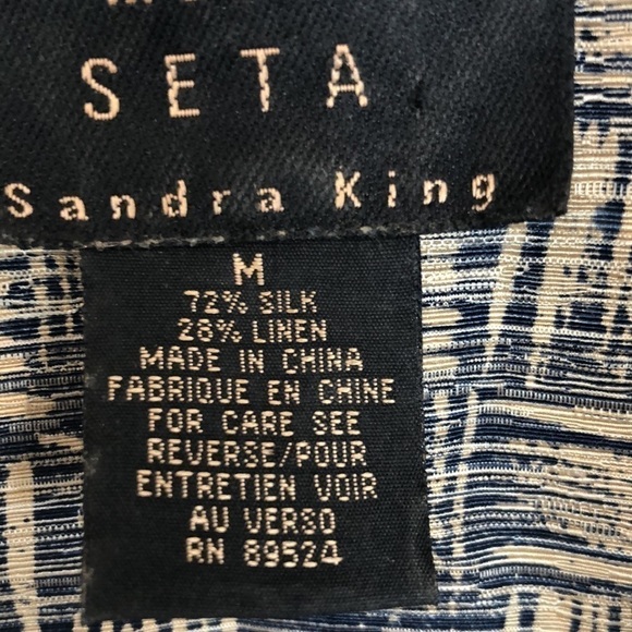 𝅺moda Seta silk and linen blend button up sleeveless top in navy and tan - Picture 8 of 8